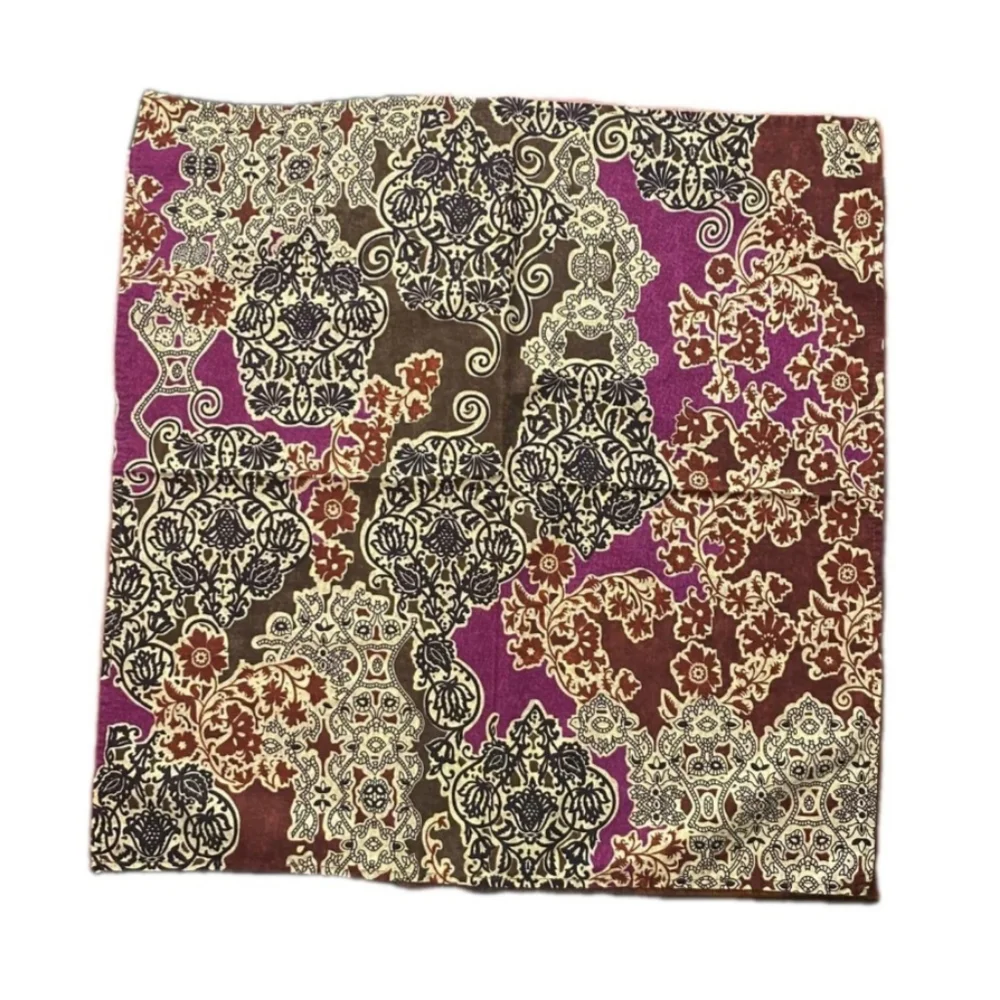 Crate and Barrel Sybill Print Burgundy Tan Plum Black Napkins Set Of 8 21